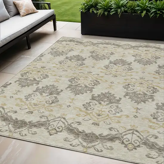 Beige Tan And Taupe Oriental Washable Indoor Outdoor Area Rug Photo 1