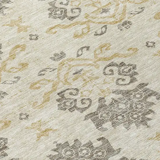 Beige Tan And Taupe Oriental Washable Indoor Outdoor Area Rug Photo 4