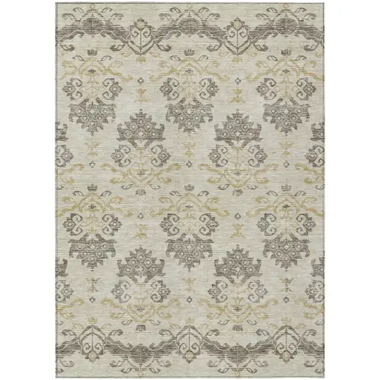 Beige Tan And Taupe Oriental Washable Indoor Outdoor Area Rug Photo 2
