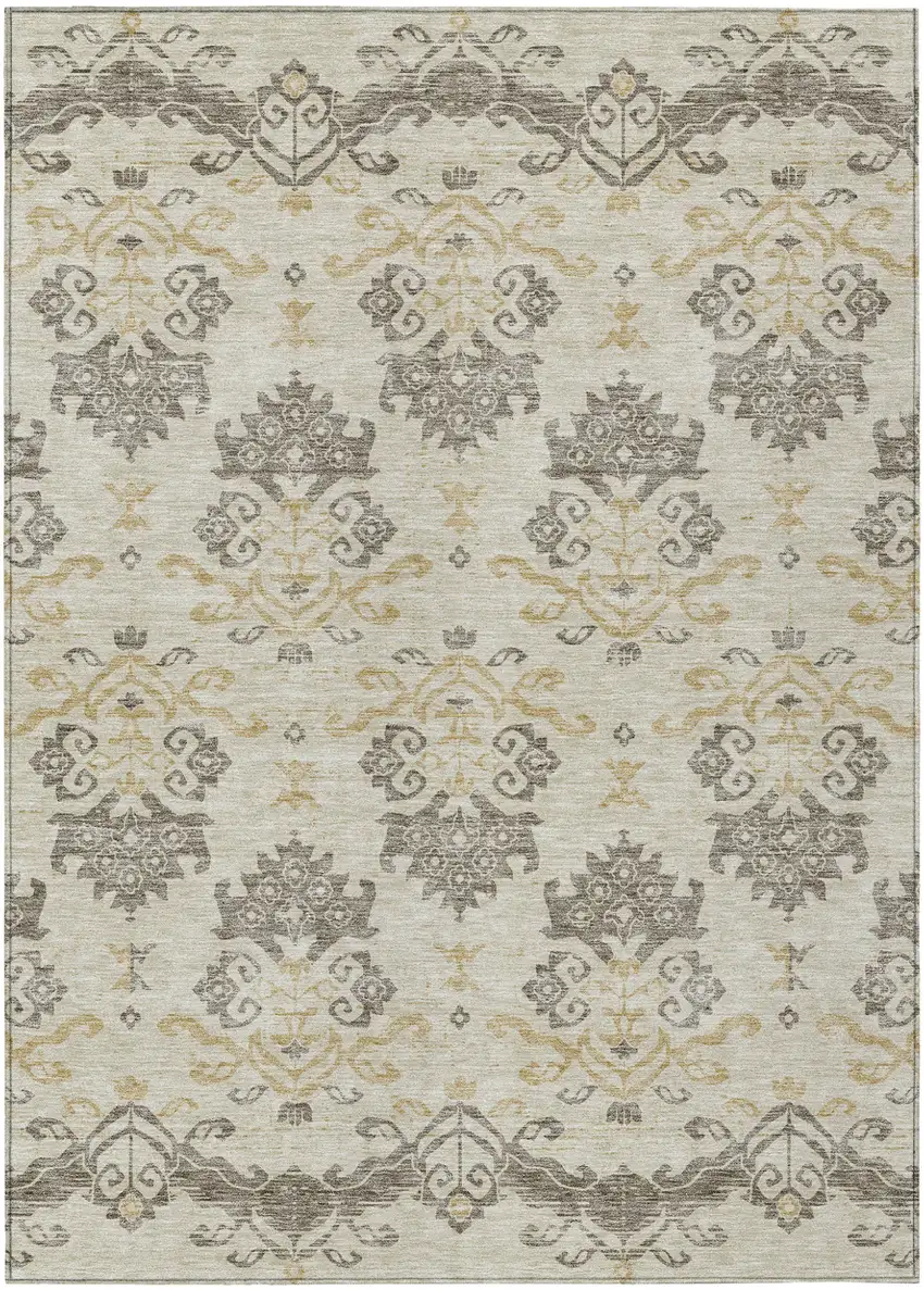 Beige Tan And Taupe Oriental Washable Indoor Outdoor Area Rug Photo 2