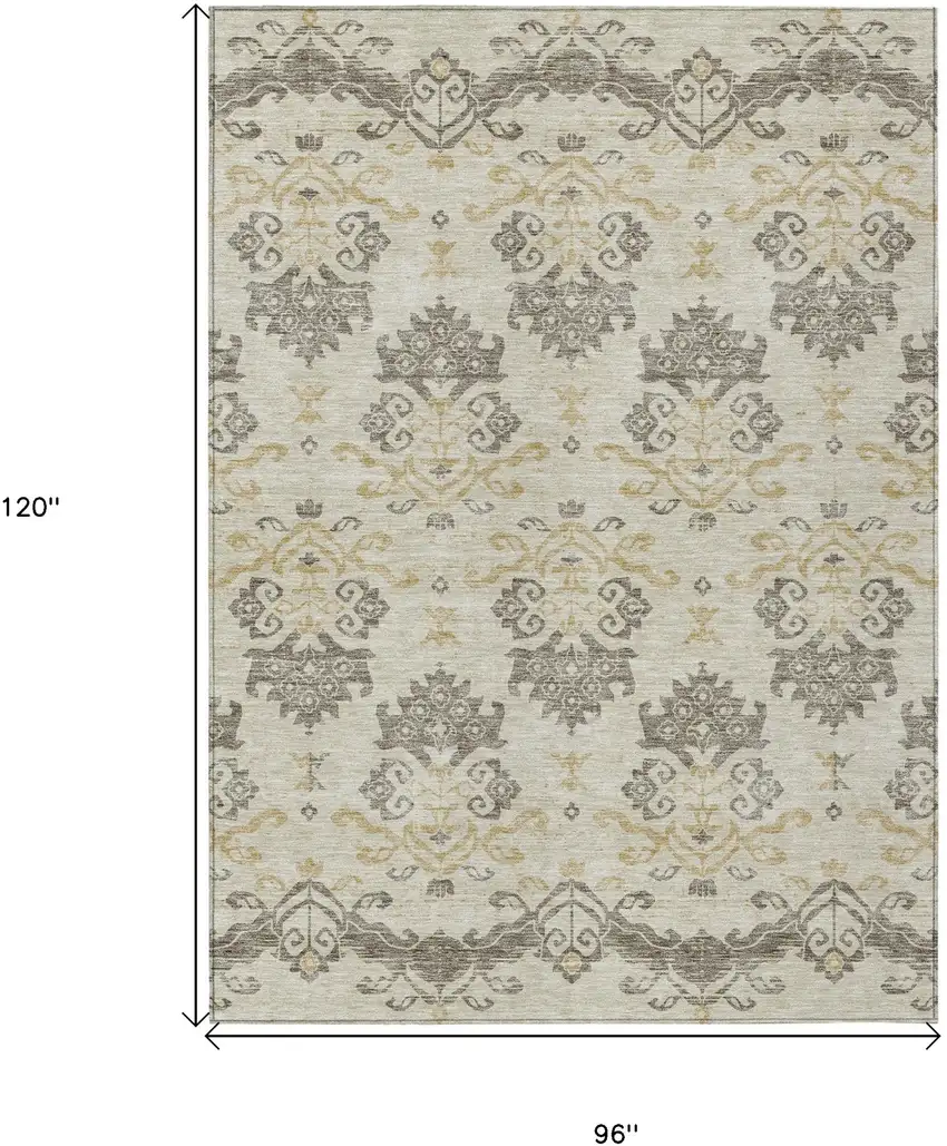 Beige Tan And Taupe Oriental Washable Indoor Outdoor Area Rug Photo 3