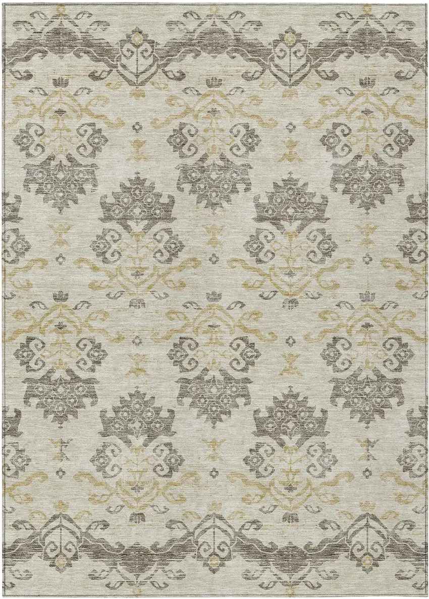 Beige Tan And Taupe Oriental Washable Indoor Outdoor Area Rug Photo 1