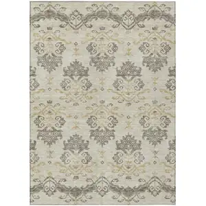Photo of Beige Tan And Taupe Oriental Washable Indoor Outdoor Area Rug