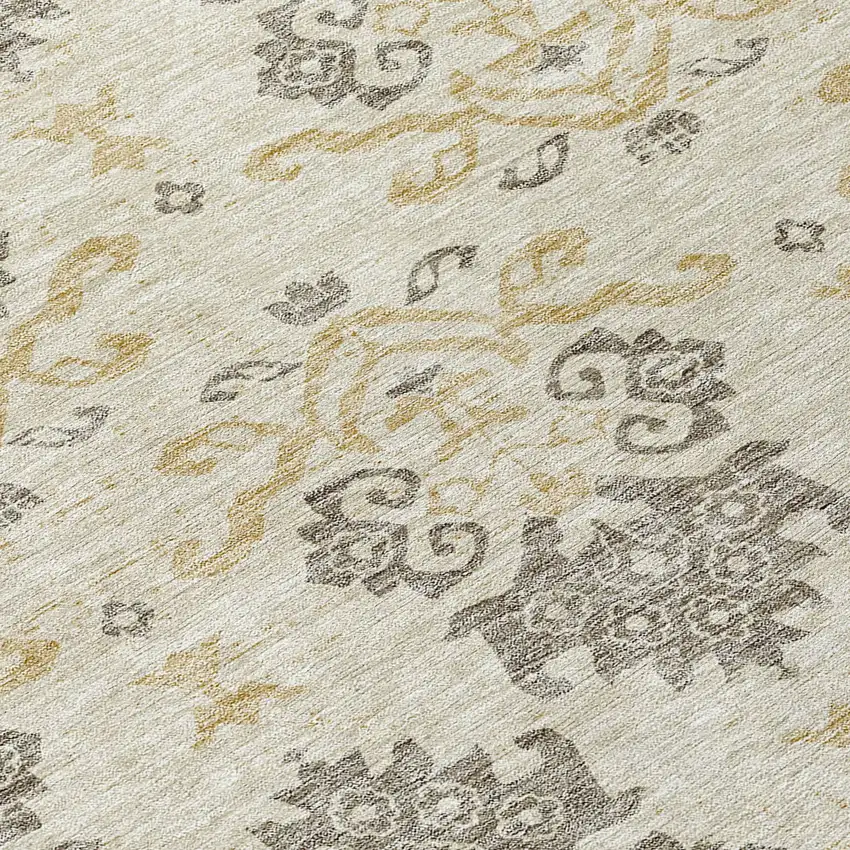 Beige Tan And Taupe Oriental Washable Indoor Outdoor Area Rug Photo 4