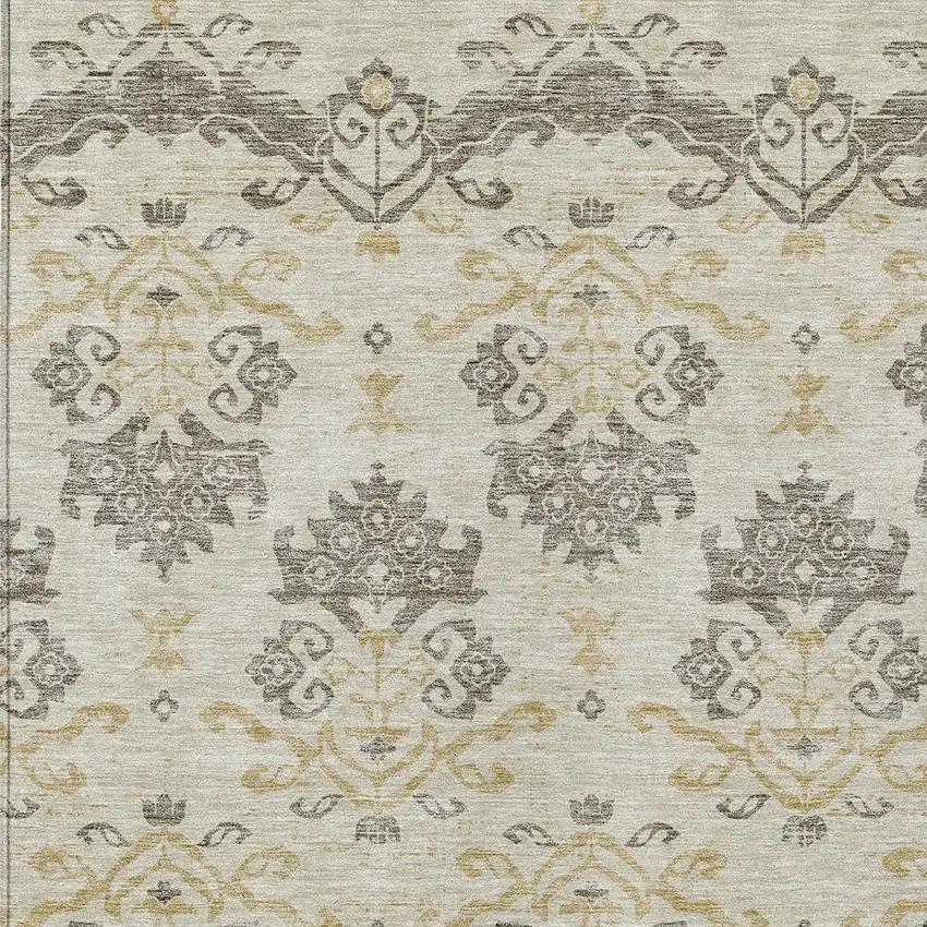 Beige Tan And Taupe Oriental Washable Indoor Outdoor Area Rug Photo 5