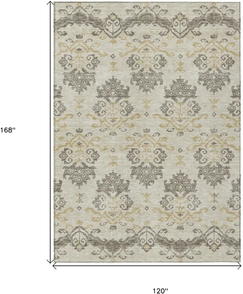 Beige Tan And Taupe Oriental Washable Indoor Outdoor Area Rug Photo 3
