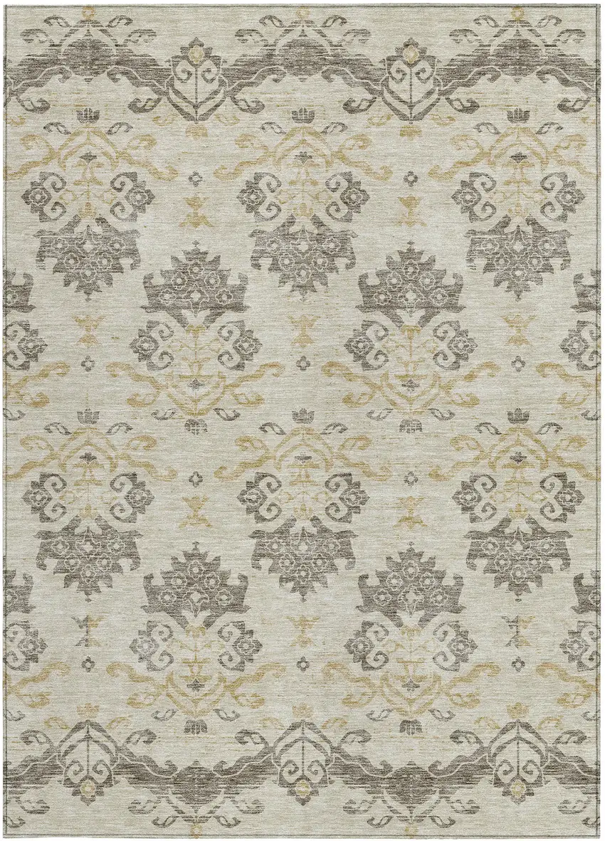 Beige Tan And Taupe Oriental Washable Indoor Outdoor Area Rug Photo 6