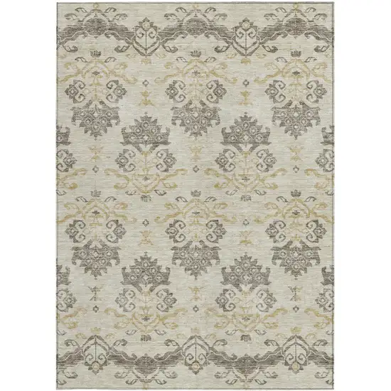 Beige Tan And Taupe Oriental Washable Indoor Outdoor Area Rug Photo 6