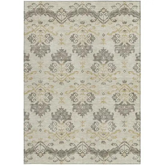 Beige Tan And Taupe Oriental Washable Indoor Outdoor Area Rug Photo 6
