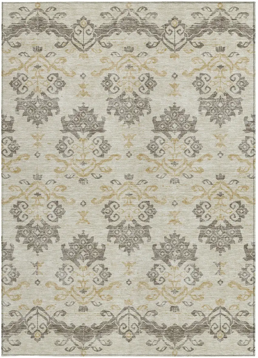 Beige Tan And Taupe Oriental Washable Indoor Outdoor Area Rug Photo 6