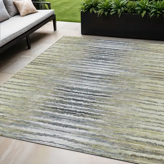 Beige Tan And Taupe Striped Washable Indoor Outdoor Area Rug Photo 1