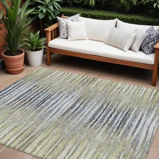 Beige Tan And Taupe Striped Washable Indoor Outdoor Area Rug Photo 1