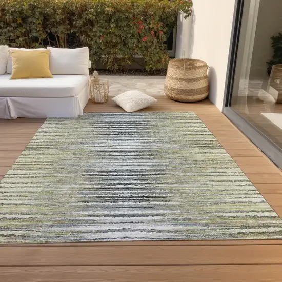 Beige Tan And Taupe Striped Washable Indoor Outdoor Area Rug Photo 6