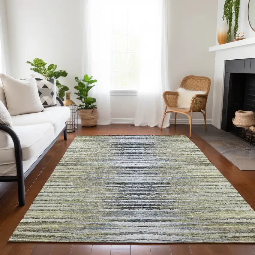 Beige Tan And Taupe Striped Washable Indoor Outdoor Area Rug Photo 8