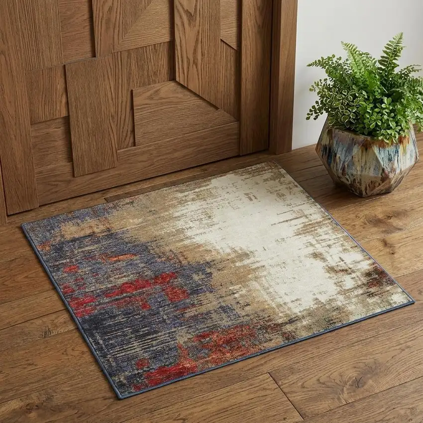 Blue and Beige Abstract Power Loom Area Rug Photo 1