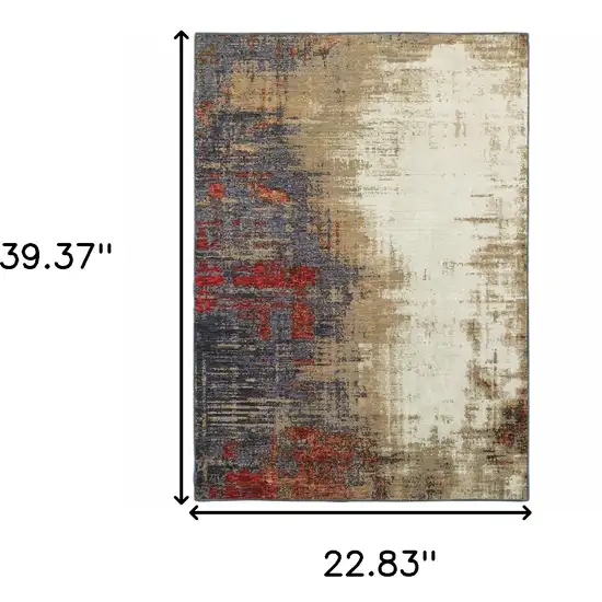 Blue and Beige Abstract Power Loom Area Rug Photo 3