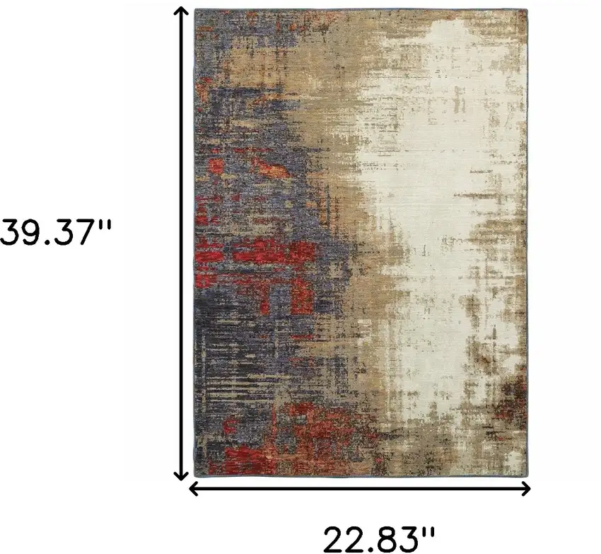 Blue and Beige Abstract Power Loom Area Rug Photo 3