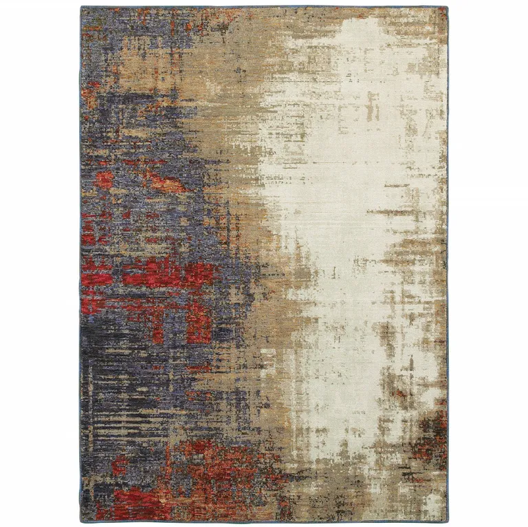 Beige Tan Brown Blue Purple Red Orange Gold And Green Abstract Power Loom Stain Resistant Area Rug Photo 2