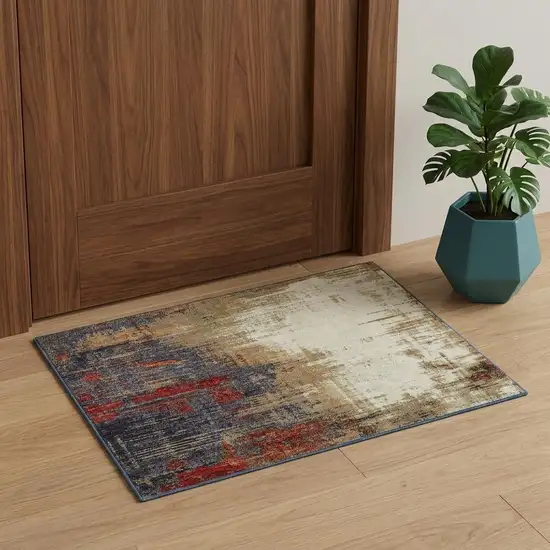Blue and Beige Abstract Power Loom Area Rug Photo 1