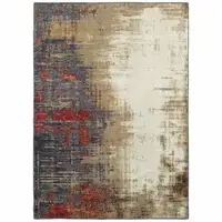 Photo of Beige Tan Brown Blue Purple Red Orange Gold And Green Abstract Power Loom Stain Resistant Area Rug