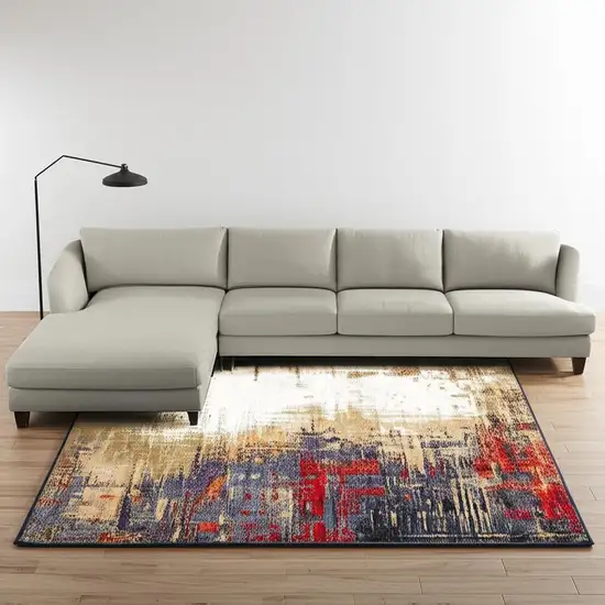 Blue and Beige Abstract Power Loom Area Rug Photo 1