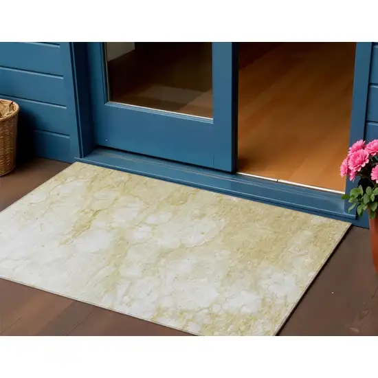 Beige Taupe And Artichoke Green Abstract Washable Indoor Outdoor Area Rug Photo 1