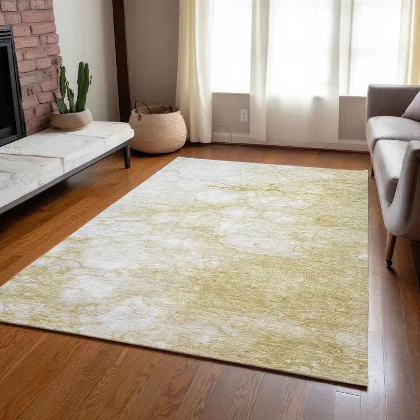 Beige Taupe And Artichoke Green Abstract Washable Indoor Outdoor Area Rug Photo 9