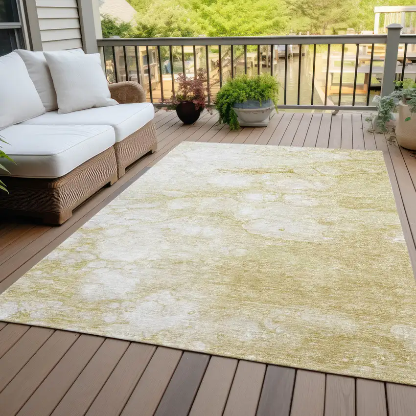 Beige Taupe And Artichoke Green Abstract Washable Indoor Outdoor Area Rug Photo 6