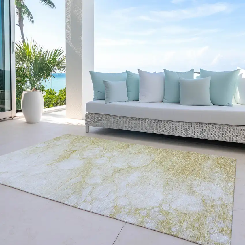 Beige Taupe And Artichoke Green Abstract Washable Indoor Outdoor Area Rug Photo 9
