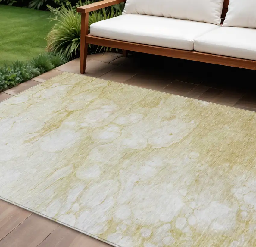 Beige Taupe And Artichoke Green Abstract Washable Indoor Outdoor Area Rug Photo 1