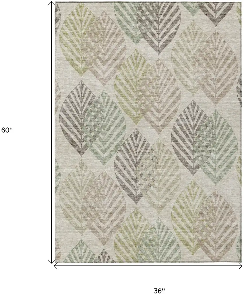 Beige Taupe And Artichoke Green Floral Washable Indoor Outdoor Area Rug Photo 8