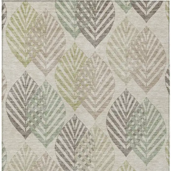 Beige Taupe And Artichoke Green Floral Washable Indoor Outdoor Area Rug Photo 5