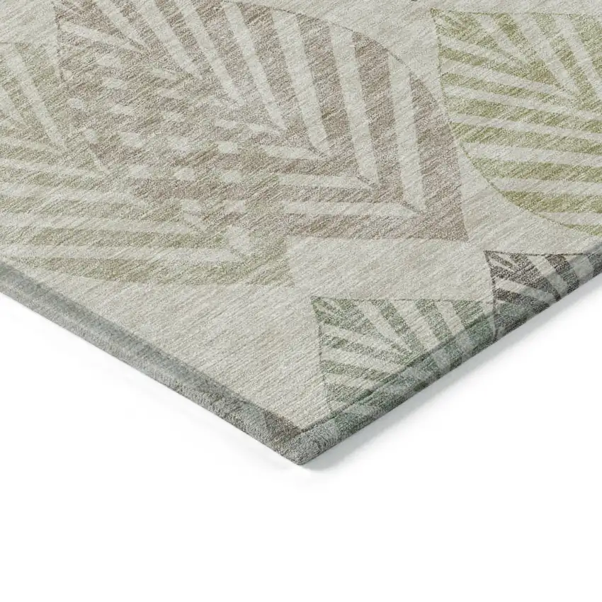 Beige Taupe And Artichoke Green Floral Washable Indoor Outdoor Area Rug Photo 3