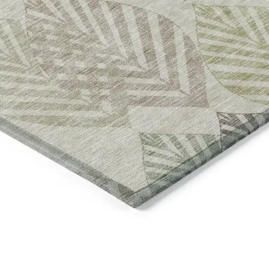 Beige Taupe And Artichoke Green Floral Washable Indoor Outdoor Area Rug Photo 3