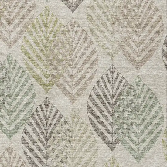 Beige Taupe And Artichoke Green Floral Washable Indoor Outdoor Area Rug Photo 5