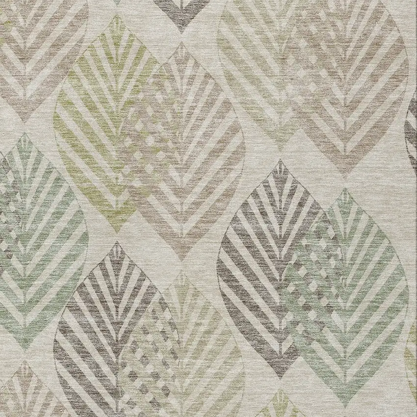Beige Taupe And Artichoke Green Floral Washable Indoor Outdoor Area Rug Photo 5