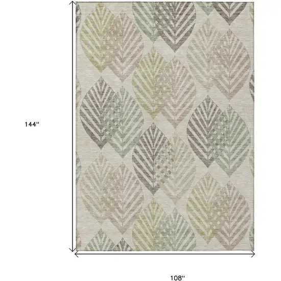 Beige Taupe And Artichoke Green Floral Washable Indoor Outdoor Area Rug Photo 8