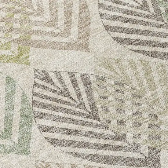 Beige Taupe And Artichoke Green Floral Washable Indoor Outdoor Area Rug Photo 4