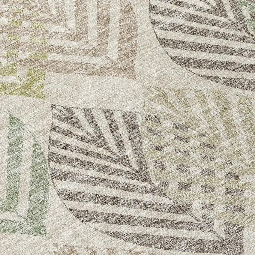 Beige Taupe And Artichoke Green Floral Washable Indoor Outdoor Area Rug Photo 4