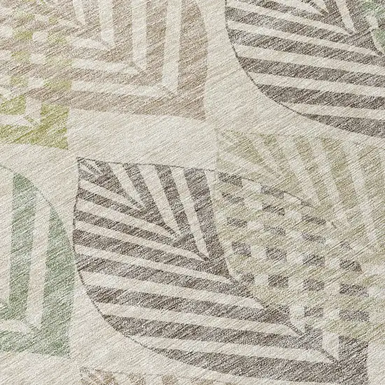 Beige Taupe And Artichoke Green Floral Washable Indoor Outdoor Area Rug Photo 4