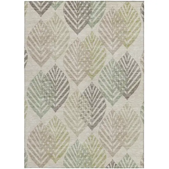 Beige Taupe And Artichoke Green Floral Washable Indoor Outdoor Area Rug Photo 6