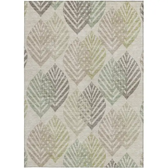 Beige Taupe And Artichoke Green Floral Washable Indoor Outdoor Area Rug Photo 6