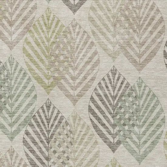 Beige Taupe And Artichoke Green Floral Washable Indoor Outdoor Area Rug Photo 5