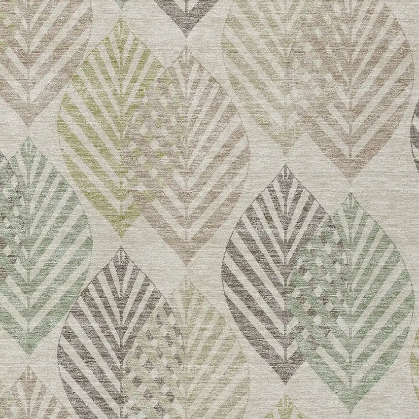 Beige Taupe And Artichoke Green Floral Washable Indoor Outdoor Area Rug Photo 5