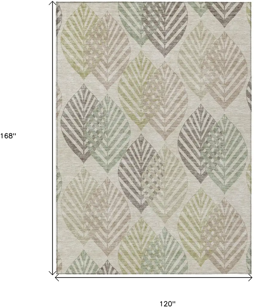 Beige Taupe And Artichoke Green Floral Washable Indoor Outdoor Area Rug Photo 8