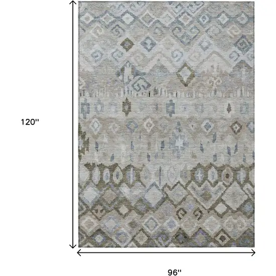 Beige Taupe And Blue Geometric Washable Indoor Outdoor Area Rug Photo 3