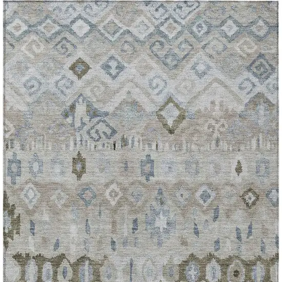 Beige Taupe And Blue Geometric Washable Indoor Outdoor Area Rug Photo 7