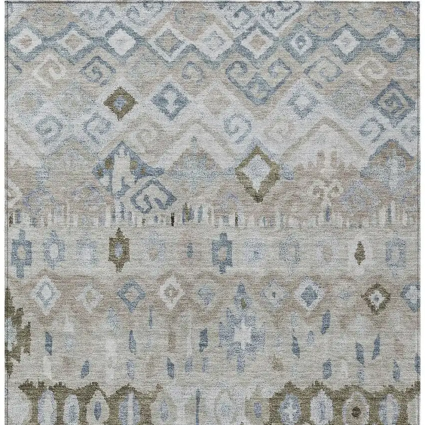 Beige Taupe And Blue Geometric Washable Indoor Outdoor Area Rug Photo 7
