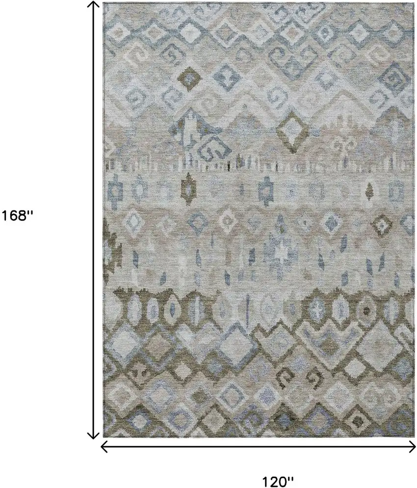 Beige Taupe And Blue Geometric Washable Indoor Outdoor Area Rug Photo 3