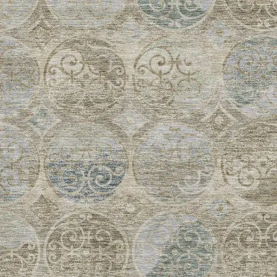 Beige Taupe And Blue Medallion Washable Area Rug With UV Protection Photo 3